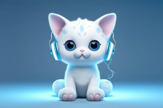 cute kawaii cat wtih headphones photo