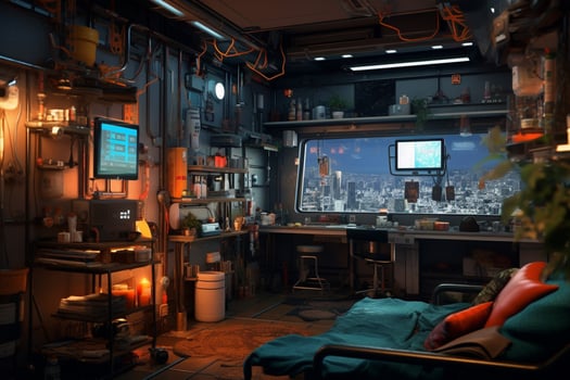 cyberpunk apartment interior photo