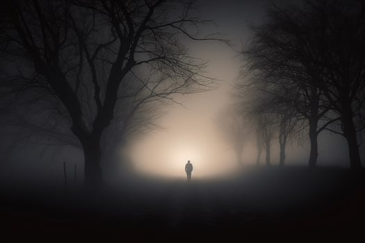 dark silhouette standing in fog walking alone out photo