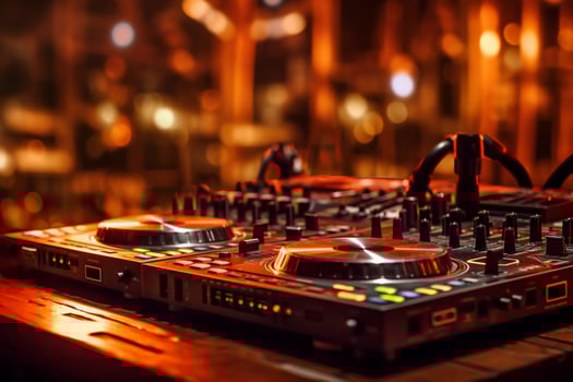 dj equipment in a club with a blurred background photo