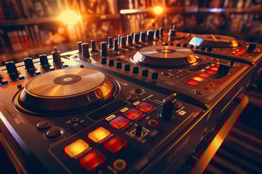 dj equipment in a club with a blurred background photo