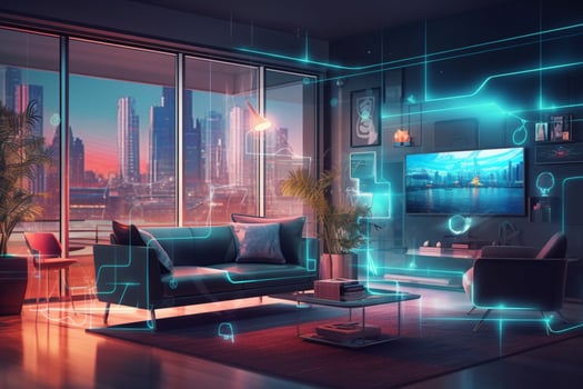 illustration of futuristic living room with smart photo