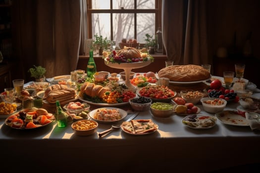 table with a lots of good food photo