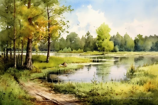 tranquil summer scenery a watercolor painting of photo