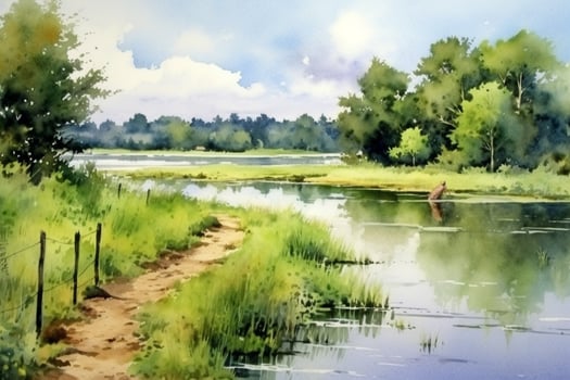 tranquil summer scenery a watercolor painting of photo