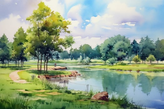 tranquil summer scenery a watercolor painting of photo