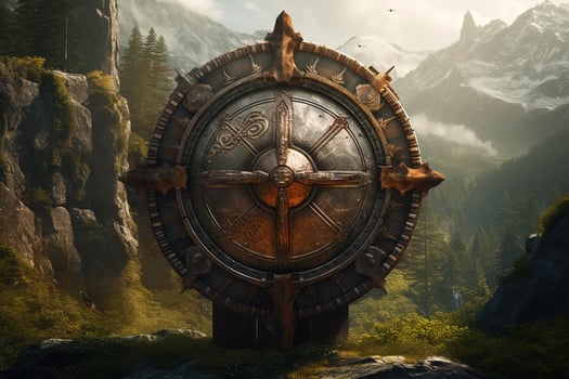 warrior round shield gaming fictional world photo