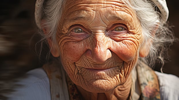 An old woman with a white headband photo