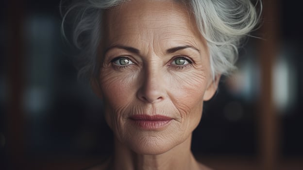 An older woman with gray hair and green eyes photo