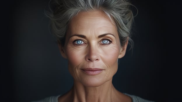 A woman with gray hair and blue eyes photo