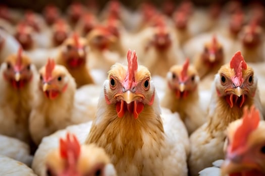 Chicken Farm with many healthy chicken and fresh eggs, AI Generative photo
