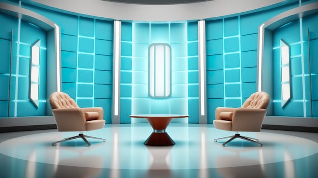 The Future of Game Shows. A Simple, Modern Setting with Two Chairs and a Whole Lot of Fun. AI Generative photo