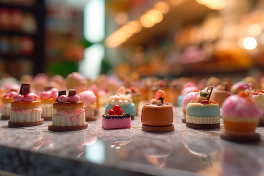 A Taste of Sweetness. A Pop Mart Blindbox Cake Shop with a Clean Background. AI Generative photo