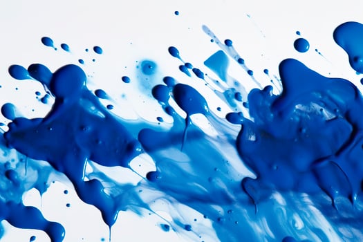 Close up of blue paint shapes on white background with copy space. AI Generative photo