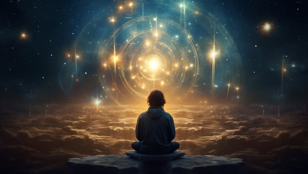 Star yoga spirituality meditating universe energy background zen silhouette space lotus photo