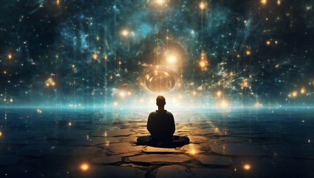 Energy space meditating lotus star yoga silhouette spirituality zen universe dream background photo