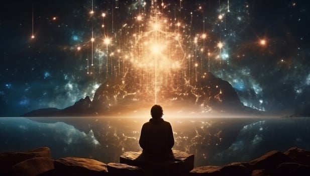Spirituality star meditating silhouette yoga photo
