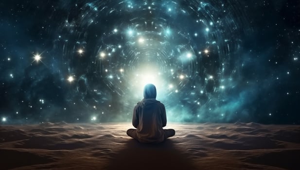 Dream soul spirituality star meditating energy yoga space universe zen silhouette lotus photo