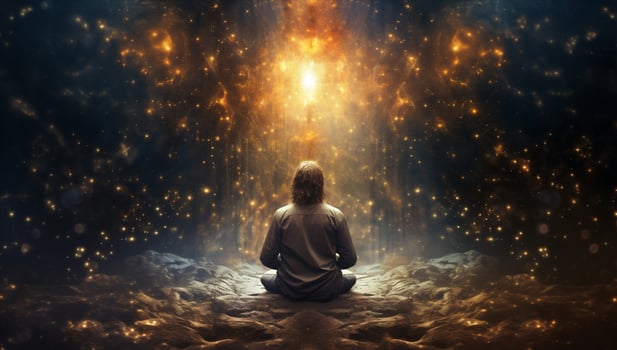 Spirituality energy space meditating zen yoga universe lotus star silhouette photo