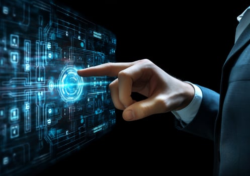 Businessman tech business screen interface virtual concept technology innovation digital future control hand information photo