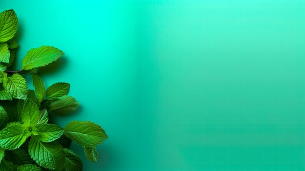 Fresh and Green Mint Leaves on a Gradient Background A Natural and Refreshing Design Element AI Generative photo