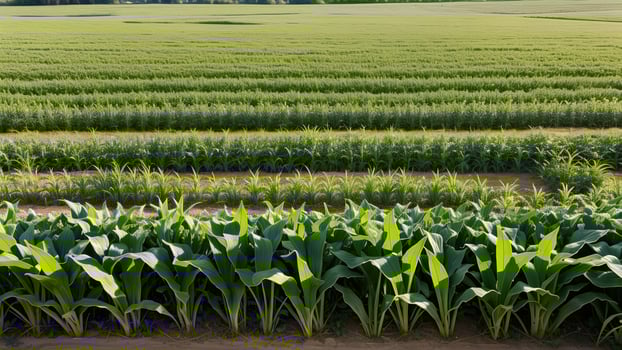 green columns of made corn on a private agrarian field. photo