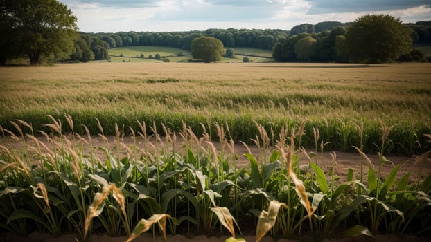 green columns of made corn on a private agrarian field. photo