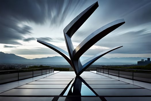 An imaginative shot of an theoretical form in a cutting edge craftsmanship gallery, capturing its one of a kind shapes and points. photo