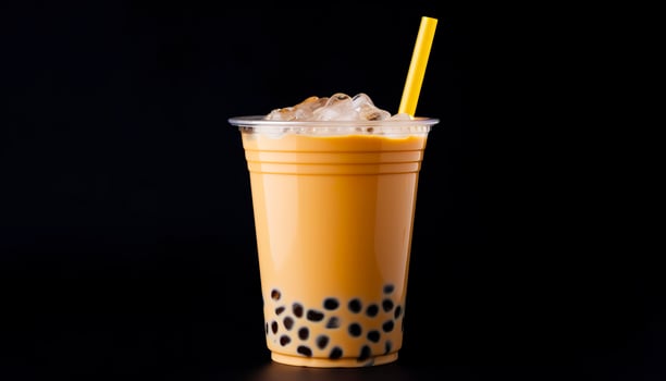 A bubble tea in a plastic cup. Generative AI photo