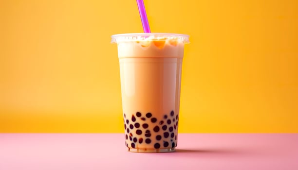 A bubble tea in a plastic cup. Generative AI photo