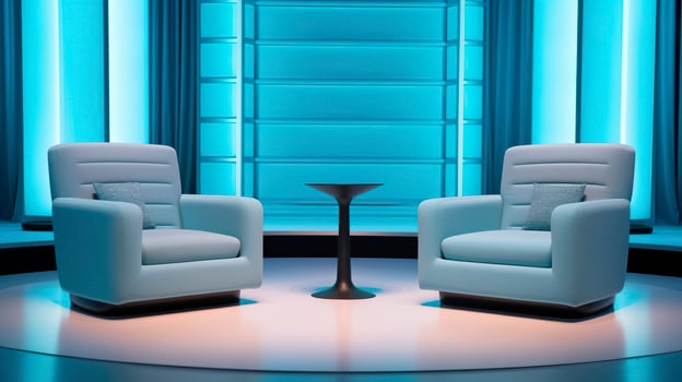 The Future of Game Shows. A Simple, Modern Setting with Two Chairs and a Whole Lot of Fun. AI Generative photo