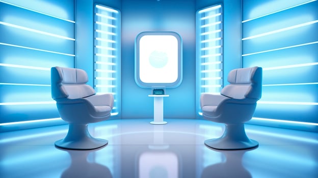 The Future of Game Shows. A Simple, Modern Setting with Two Chairs and a Whole Lot of Fun. AI Generative photo