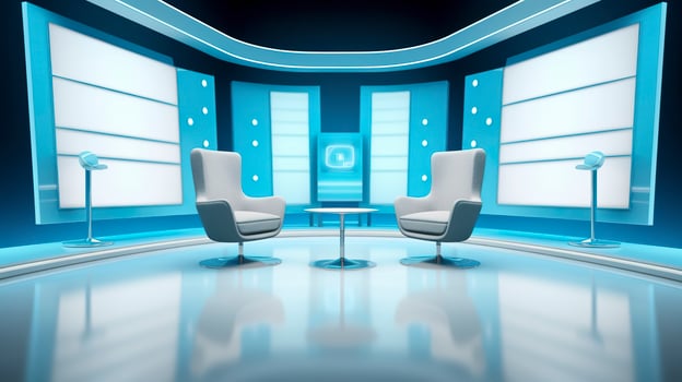 The Future of Game Shows. A Simple, Modern Setting with Two Chairs and a Whole Lot of Fun. AI Generative photo