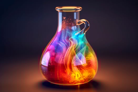 Close Up of a Science Beaker Filled with Multi Colored Liquids. AI Generative photo