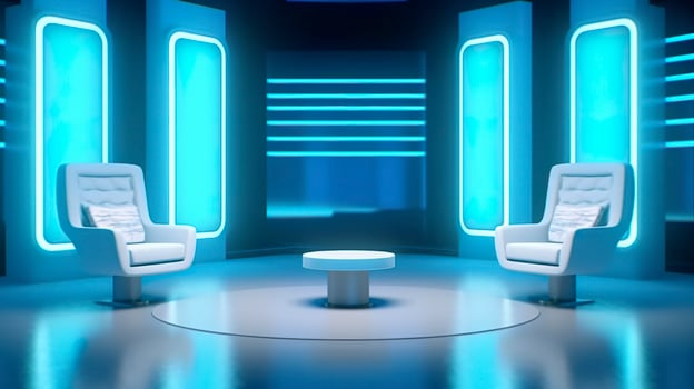 The Future of Game Shows. A Simple, Modern Setting with Two Chairs and a Whole Lot of Fun. AI Generative photo
