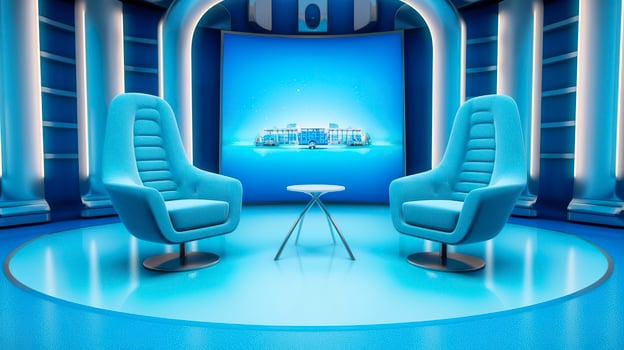 The Future of Game Shows. A Simple, Modern Setting with Two Chairs and a Whole Lot of Fun. AI Generative photo