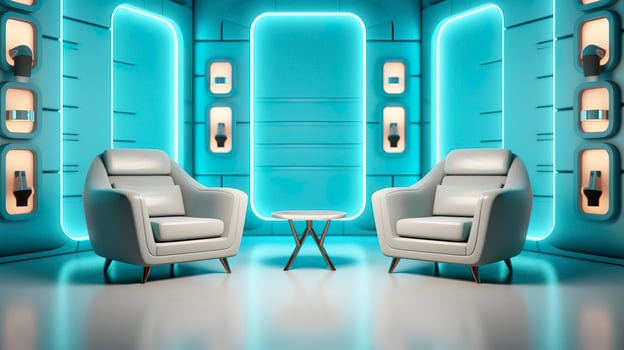 The Future of Game Shows. A Simple, Modern Setting with Two Chairs and a Whole Lot of Fun. AI Generative photo