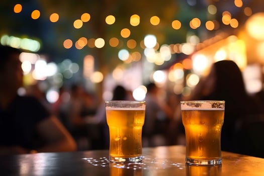 Bokeh background of Street Bar beer restaurant, outdoors in Asia, AI Generative photo