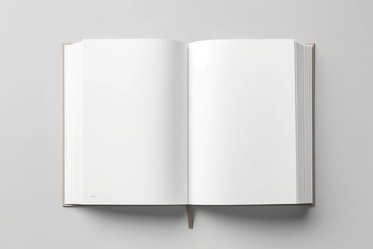 Blank opened book mockup, top view, isolated on white background. Generative AI photo