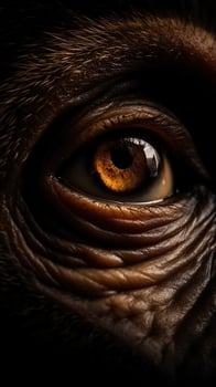 AI generated Closeup monkey eye, portrait of animal on dark background. Ai generated photo