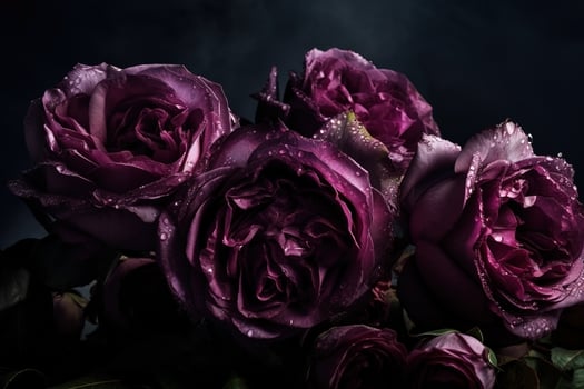AI generated Purple roses close-up dark romantic background. Flowers wallpaper. Ai generated photo