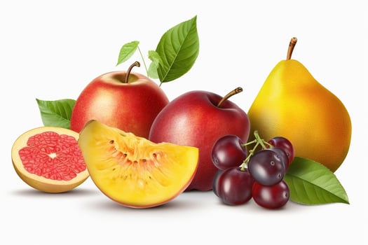 AI generated Collection of various fruits on white background photo