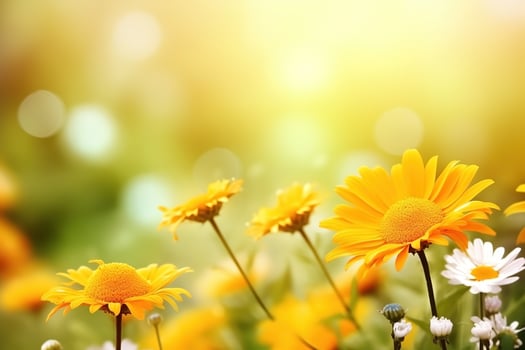AI generated Wildflowers in sunlight close-up summer background. Ai generated photo