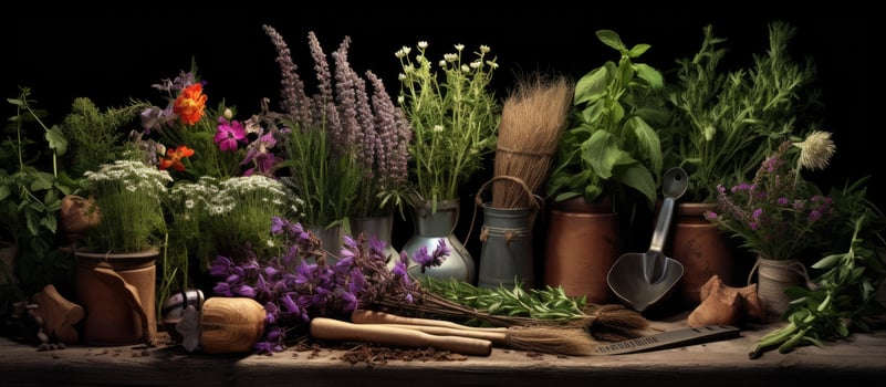 Tools and plants for gardening photo