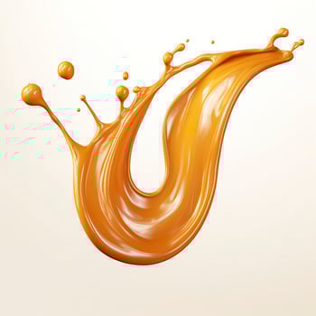 Caramel sauce, Liquid syrup splash, sugar candy caramel or melted toffee, 3d. Generative AI photo