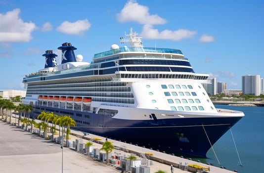 Cruise ship Celebrity Infinity docked in Port Everglades, Ft Lauderdale, Florida. Generative AI photo