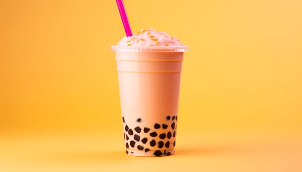 A bubble tea in a plastic cup. Generative AI photo