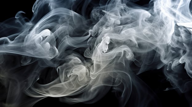 The close up view reveals the mesmerizing patterns and textures within the smoke, The ethereal quality of the smoke against the dark background. AI Generative photo