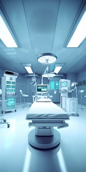Modern equipment in operating room. Medical devices for neurosurgery. AI Generative photo