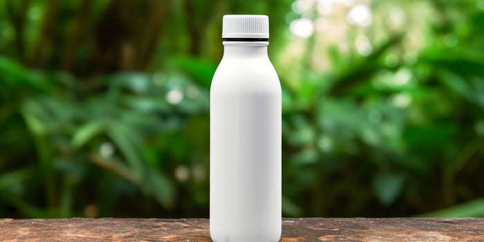 White Blank bottle Mockup with natural theme background. AI Generative photo